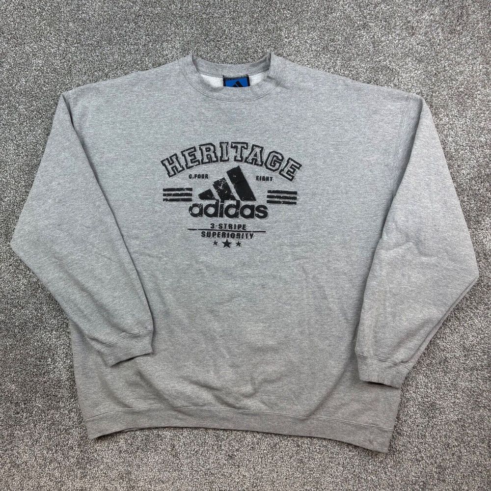 Vintage Adidas Sweatshirt Mens‎ 2XL Gray Spell Out 3 Stripe Heritage Logo